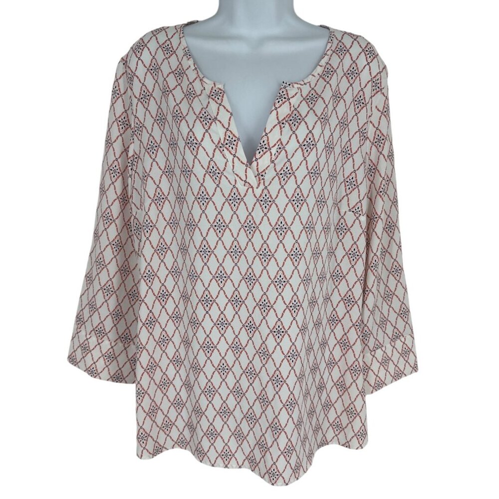 41 Hawthorne Womens Loose-Fit 3/4 Roll-Tab Sleeves V-Neckline Blouse Size XL